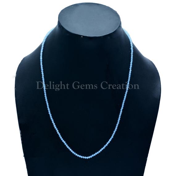 Blue Chalcedony 2.5mm Micro Faceted Beads Necklace, Blue Chalcedony Stone Tiny Beads Necklace, Women's Necklace, Gift For Her