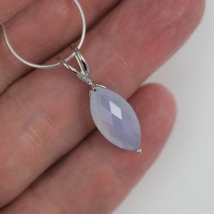 Shop Blue Chalcedony Pendants! Natural Blue Chalcedony Faceted Marquis Pendant Necklace (Sterling Silver) – 16 x 8 mm | Natural genuine Blue Chalcedony pendants. Buy crystal jewelry, handmade handcrafted artisan jewelry for women.  Unique handmade gift ideas. #jewelry #beadedpendants #beadedjewelry #gift #shopping #handmadejewelry #fashion #style #product #pendants #affiliate #ad