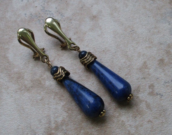 Blue Clip-on Earrings | Blue Stone Clip-on Earrings | Dumortierite Clip-on Earrings
