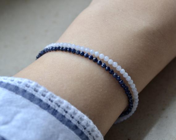 Anxiety Bracelet - Light Blue Lace Agate Bracelet, Delicate Bracelet Femme, Dainty 2mm Blue Gemstone Bracelet - Womens Strength Bracelet