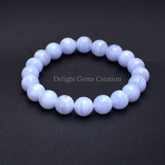 Blue Lace Agate Stretch Bracelet, Natural 10mm Blue Lace Agate Beaded Bracelet, Blue Agate Bracelet, Stretchable Elastic Gemstone Bracelet