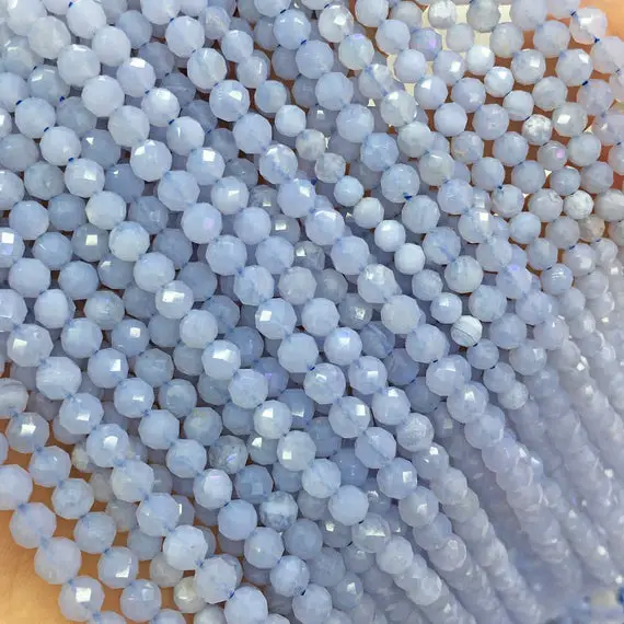 Faceted Blue Lace Agate Beads, Round Gemstone Beads, Wholesale Beads, Full Strand, 3mm, 4mm
