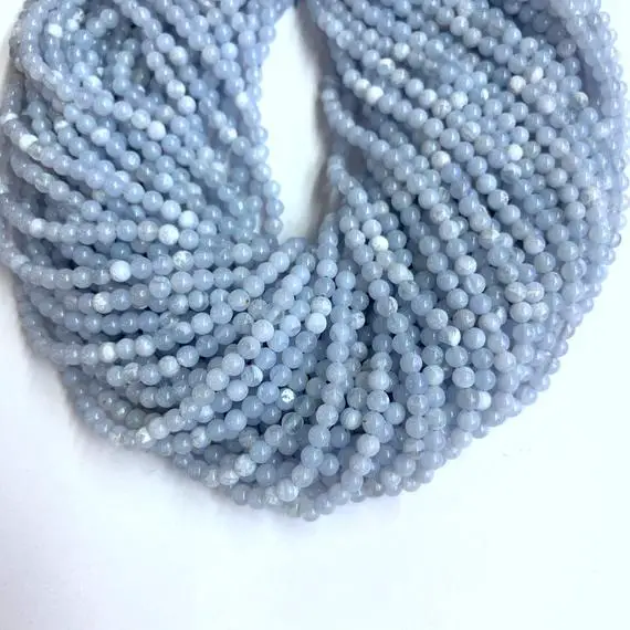 Tiny Chalcedony Blue Lace Agate Beads Smooth 2mm 3mm, Natural Light Blue Semi Precious Gemstone, Small Blue Spacers, Delicate Blue Beads