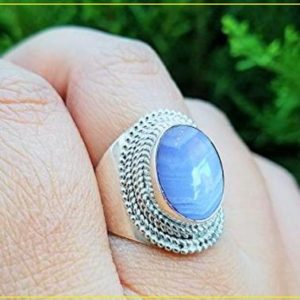 Shop Blue Lace Agate Rings! Real Natural Sterling Silver BLUE LACE AGATE Ring, Silver Ring, Gift For Her, Unique Gift Ring, Designer Ring, Gemstone Ring, Handmade Ring, | Natural genuine Blue Lace Agate rings, simple unique handcrafted gemstone rings. #rings #jewelry #shopping #gift #handmade #fashion #style #affiliate #ad