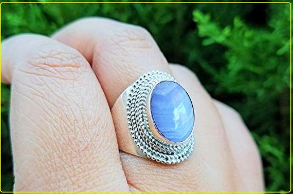 Real Natural Sterling Silver Blue Lace Agate Ring, Silver Ring, Gift For Her, Unique Gift Ring, Designer Ring, Gemstone Ring, Handmade Ring,