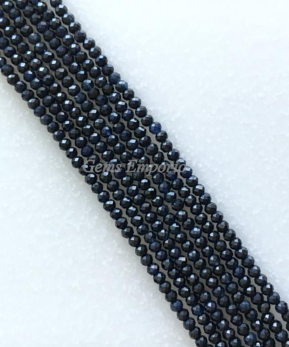 Blue Sapphire Beads, Micro Faceted Round Beads, Size 2.0 Mm, 13" Strand. Super Fine Quality. Price Per Strand