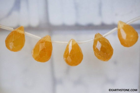 L/ Honey Yellow Calcite 17x12mm Teardrop Briolette Beads 16" Strand 25pcs Size Varies Side Drilled Faceted Teardrop For Earrings Making