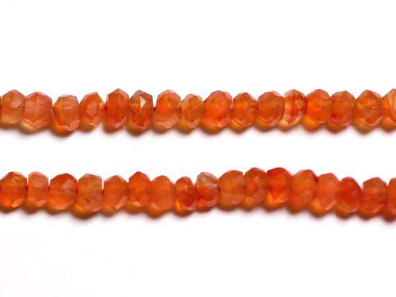 Thread 33cm 105pc Approx - Stone Beads - Carnelian Faceted Washers 3-5mm Orange