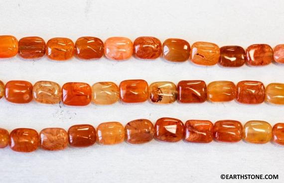 M/ Natural Carnelian 8x10mm Flat Rectangle Beads 15.5" Strand Enhanced Orange Red Gemstone Beads For Crafts Diy Jewelry Making