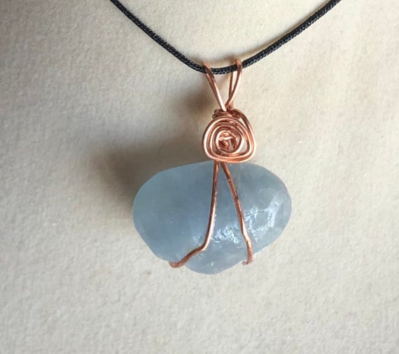 Celestite Crystal Pendant Wire Wrapped Necklace Jewelry