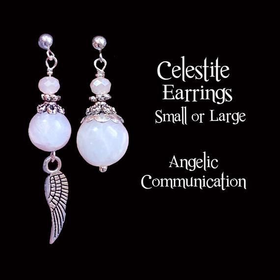 Celestite Earrings, Angelic Communication,. 925 Sterling Silver Earwires, Inner Peace Zen Necklace, Throat Chakra