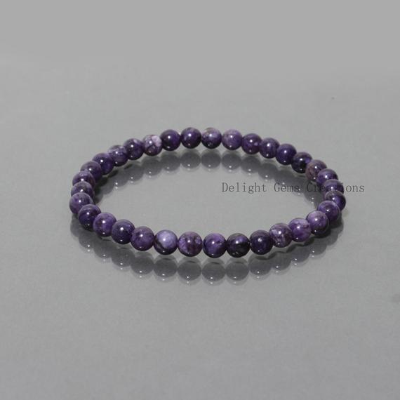 Natural  Purple Charoite Smooth Round Beads Bracelet,6mm Charoite Beads,charoite,genuine Charoite Stretch Bracelet, Crystal Healing Bracelet