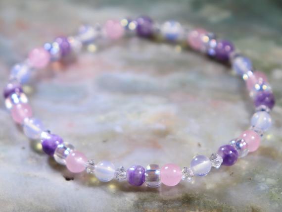 Sagittarius Girl's Power Healing Stone Bracelet With Charoite, Opalite & Pink Chalcedony!