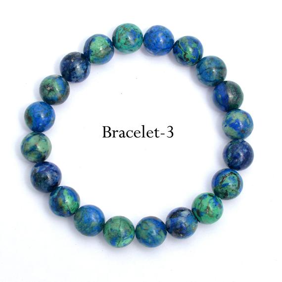 Natural Blue Green Chrysocolla Beaded Bracelet, Stretch Bracelet, Men' Bracelet, Healing Crystal Throat Chakra Stacking Elastic Bracelet