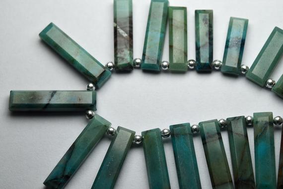10 Pcs,side Drilled,natural Chrysocolla Faceted Baguette Shape Beads,size 25-30mm