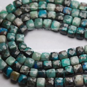 Shop Chrysocolla Faceted Beads! 8 Inches Strand,Natural Chrysocolla Faceted Box Shape, Size.7-6.5mm | Natural genuine faceted Chrysocolla beads for beading and jewelry making.  #jewelry #beads #beadedjewelry #diyjewelry #jewelrymaking #beadstore #beading #affiliate #ad