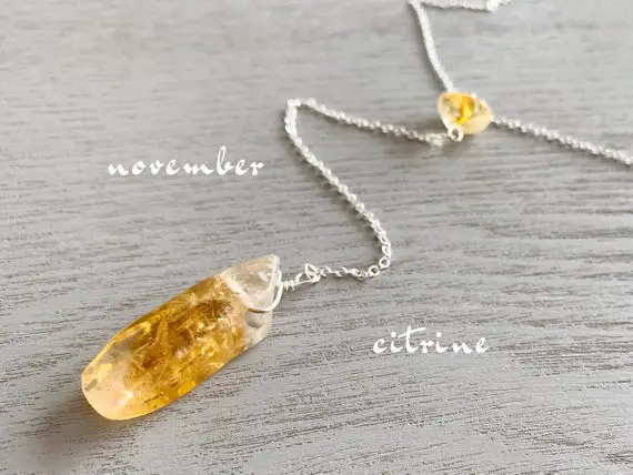 Raw And Natural Citrine Necklace Yellow Gemstone Pendant Sterling Silver, Citrine Crystal Necklace Gold, Abundance Stone Necklace For Her
