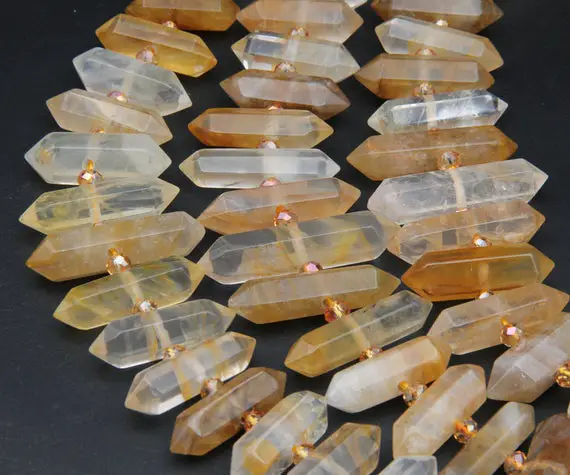 Genuine Citrine Beads,obelisk Crystals Quartz,double Large Crystals Tower Beads,center Drilled Healing Crystals Quartz Point Gemstone Beads.