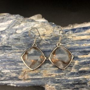 Copper Calcite Earrings // Copper Calcite Silver Earrings // Calcite Earrings // Simple Square Sterling Silver Setting | Natural genuine Calcite earrings. Buy crystal jewelry, handmade handcrafted artisan jewelry for women.  Unique handmade gift ideas. #jewelry #beadedearrings #beadedjewelry #gift #shopping #handmadejewelry #fashion #style #product #earrings #affiliate #ad