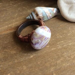 Shop Lepidolite Rings! Copper hammered ring size 6 handmade Purple lepidolite ring natural stone ring antique copper ring wire unique jewelry for women men SLD | Natural genuine Lepidolite rings, simple unique handcrafted gemstone rings. #rings #jewelry #shopping #gift #handmade #fashion #style #affiliate #ad