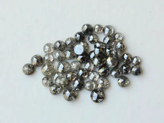1.5-2mm Rose Cut Diamond, Natural Salt And Pepper Round Flat Back Diamond Cabochon, Rose Cut Diamond Jewelry (5 Pcs To 20 Pcs Option)-ppd919