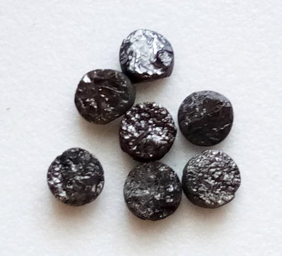 7-7.3mm Black Rough Diamond Discs, Natural Black Diamond Tyre, 1 Piece Diamond Studs, Raw Diamond Button Shape For Jewelry - Ppd701