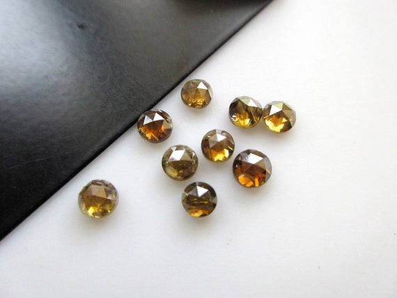 4 Pieces 4mm To 4.5mm Natural Clear Cognac Brown Honey Color Round Rose Cut Diamond Loose, Loose Brown Diamond Rose Cut Cabochon,  Dds5565/2