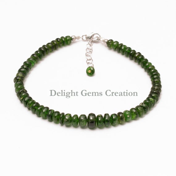 Chrome Diopside Bracelet, Natural Chrome Diopside Beaded Bracelet, 5mm-7mm Green Stone Chrome Smooth Rondelle Beads Bracelet,bridesmaid Gift