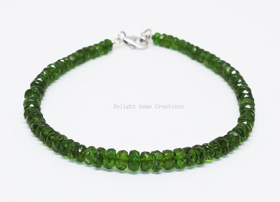 Natural Chrome Diopside Beaded Bracelet, 4mm-5mm Faceted Chrome Diopside Bracelet ,sterling Silver Green Bracelet, 8 Inch Aaa Chrome Jewelry