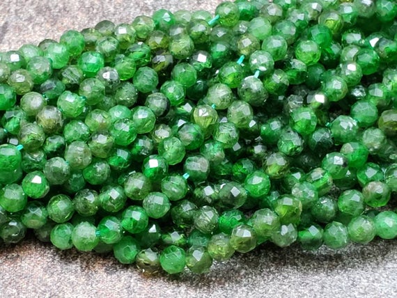 3mm Natural Chrome Diopside Faceted Round Beads, 13 Inch