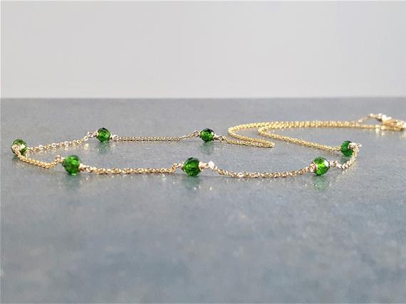 Chrome Diopside Necklace, Necklaces For Women /handmade Jewelry/ Simple Gold Necklace, Gemstone Necklace, Gemstone Choker, Layered Necklace