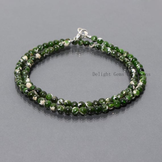 Natural Chrome Diopside Beaded Necklace, 4.5mm Smooth Round Beads Necklace, Green Chrome Diopside Round Necklace, Women's Necklace, Gift