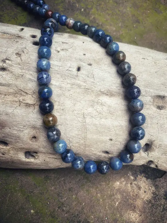 Dumortierite Beaded Necklace For Men And Women, Blue Stone Throat Chakra Healing Jewelry, Metaphysical Crystal Protection Stone Jewelry