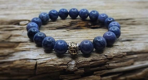 Dumortierite Bracelet, Mens Bracelet, Balance, Protection Bracelet, Stress Relief, Anxiety Relief, Mens Gift, Yoga Gift, Crystal Healing