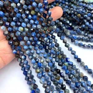 Shop Dumortierite Chip & Nugget Beads! Dumortierite Star Cut Faceted Beads 6mm 8mm 10mm, Natural Blue Gemstone Rose Cut Geometric Cut Nugget Mala Beads, Navy Blue Focal Beads | Natural genuine chip Dumortierite beads for beading and jewelry making.  #jewelry #beads #beadedjewelry #diyjewelry #jewelrymaking #beadstore #beading #affiliate #ad