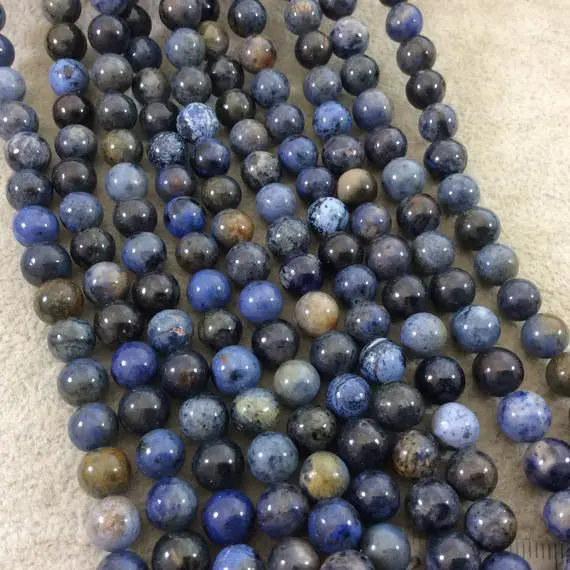 Dumortierite Beads | 8mm Glossy Finish Natural Mixed Blue Dumortierite Round Beads With 1mm Holes - Loose Gemstone Beads