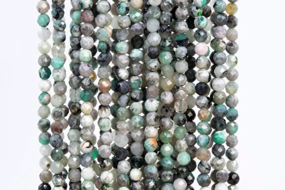 Genuine Natural Emerald Gemstone Beads 3mm Gray Green Faceted Round Ab Quality Loose Beads (113257)