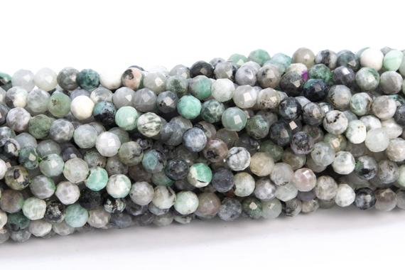 3mm Emerald Beads Gray Green Grade Ab Genuine Natural Gemstone Full Strand Faceted Round Loose Beads 16" Bulk Lot Options (113257-3672)