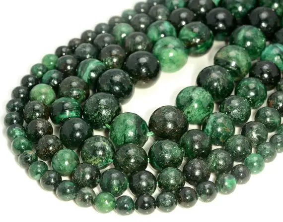 Emerald In Fuchsite Brazil Gemstone Genuine Natural Rare Green Grade Aaa 8mm 10mm 12mm Round Loose Beads (a210)