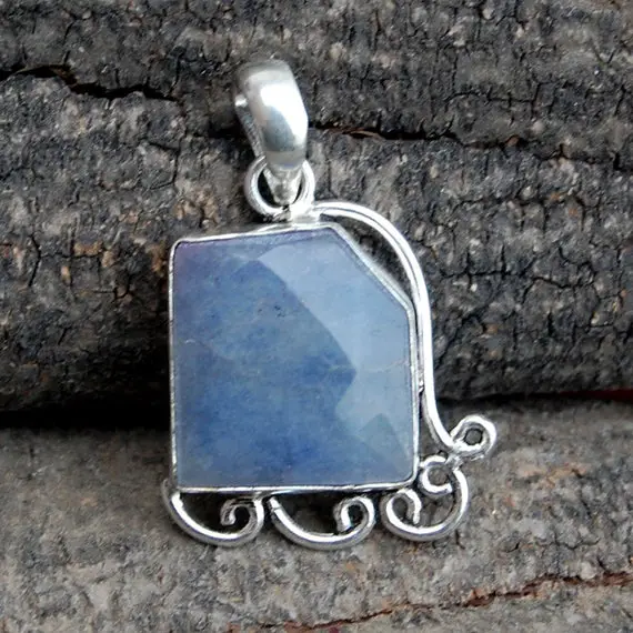 Faceted Blue Angelite Gemstone 925 Sterling Silver Pendant/ Natural Angelite Yellow Gold Filled, Rose Gold Filled Pendant
