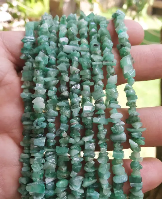 Fine Quality 34" Long Natural Emerald Chips Beads, Emerald Uncut Beads, Emerald Polished Smooth Chips Nuggets (4-5 Mm)