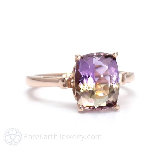 Fleur De Lis Ametrine Ring Cushion Cut Gemstone Ring Amethyst And Citrine Ring In 14k Or 18k Gold Purple Yellow Gemstone Ring