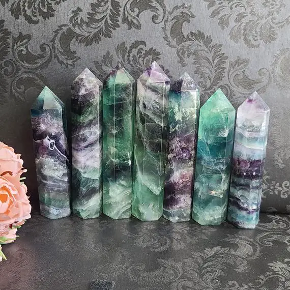 Fluorite Tower, Choose Your Large Rainbow Crystal Wand Point Obelisk For Decor Or Crystal Grids
