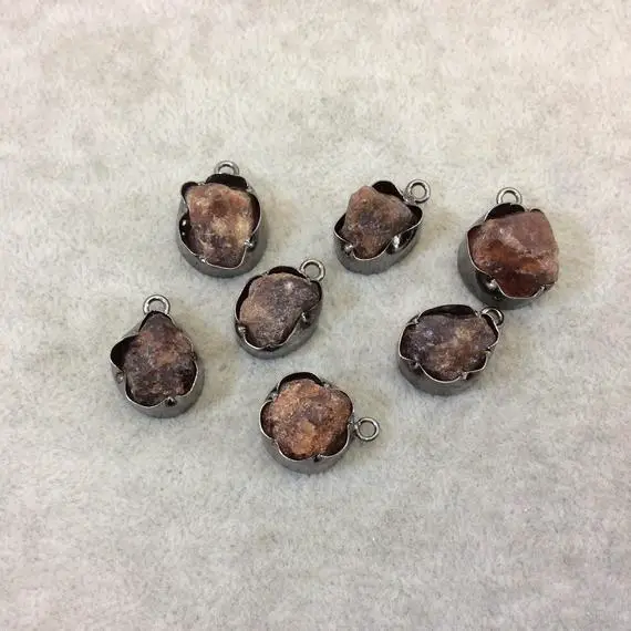 Gunmetal Finish Medium Raw Nugget Genuine Hessonite Garnet Wavy Bezel Pendant  ~ 16mm - 20mm Long - Sold Individually, Selected Randomly