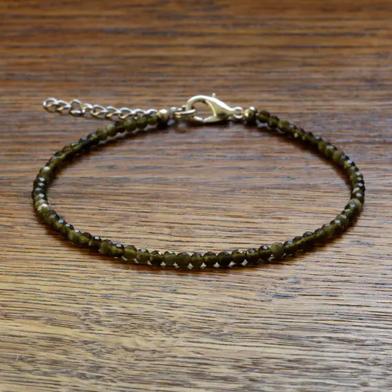 Gemstone Bracelet For Women, Golden Obsidian Bracelet, Beaded Bracelet, Faceted Bracelet, Dark Brown Thin Bracelet, Dainty Beads Bracelet