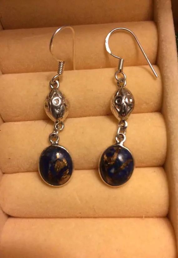 Gemstone Earrings - Handmade Sterling With Lapis And Copper Sugilite Earrings