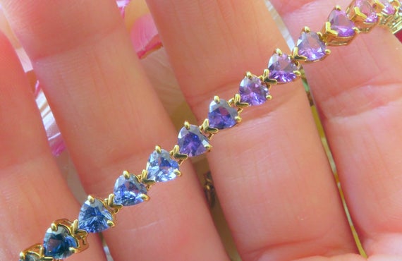 Genuine 19ctw Heart Shape Sapphire Bracelet In 14k Yellow Gold. Natural Ceylon Sapphires. 7-8 Inches. Specify Length, 2000usd Non-refundable