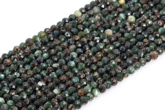 Genuine Natural Forest Green Seraphinite Loose Beads Faceted Round Shape 3mm