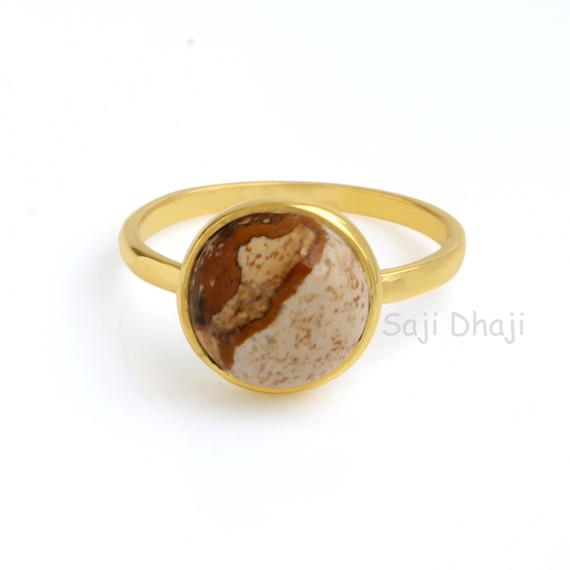 Natural Picture Jasper Ring, 925 Sterling Silver Ring, Gold Plated Ring, Handmade Ring, Jasper Jewelry Ring, Gift For Her, Boho Gemstone