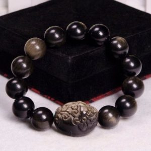 Shop Golden Obsidian Bracelets! Golden Obsidian Bracelet Hand Carved Polished Beads Black&Golden Stone/Gift For Him/Decor/Healing Stone/Energy Stone/Potection | Natural genuine Golden Obsidian bracelets. Buy crystal jewelry, handmade handcrafted artisan jewelry for women.  Unique handmade gift ideas. #jewelry #beadedbracelets #beadedjewelry #gift #shopping #handmadejewelry #fashion #style #product #bracelets #affiliate #ad